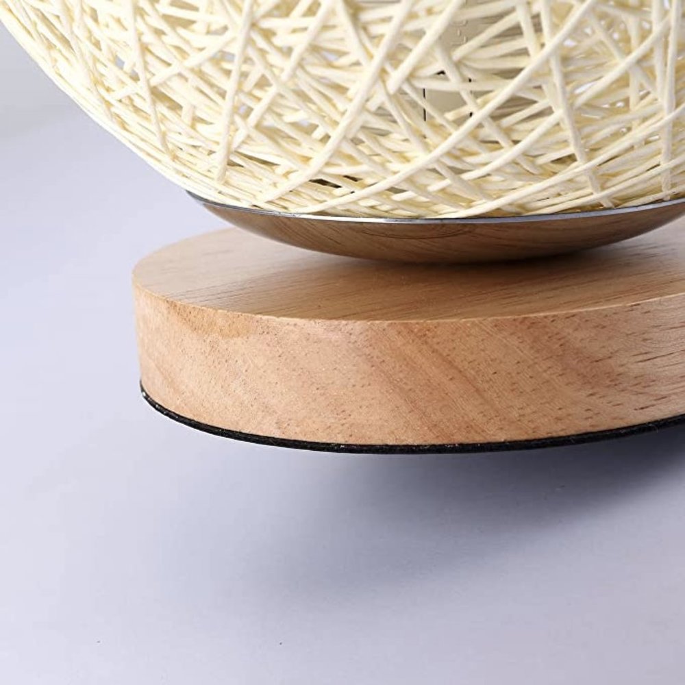 Boho Rattan Ball Round Wood Bedside Lamp Minimal - Picture 3 of 6
